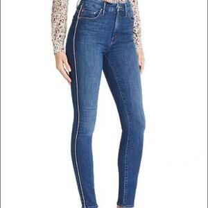 Mother HIGH WAISTED LOOKER blue high rise cotton blend jeans 24 side trim detail